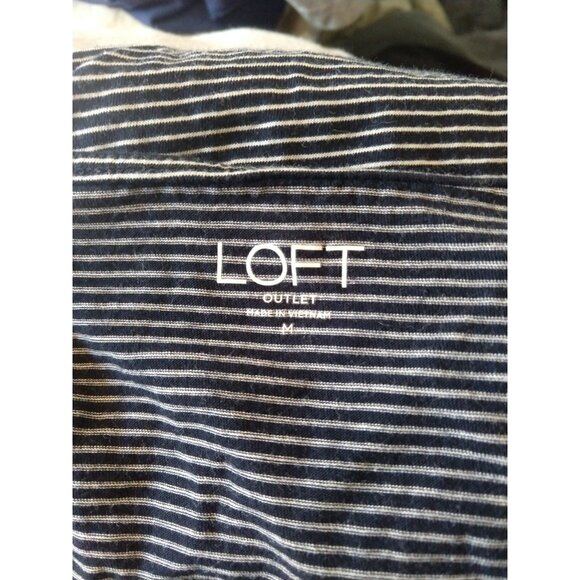 LOFT Outlet Top Women Front Tie Bow Short Sleeve Striped Size Medium - Picture 6 of 6